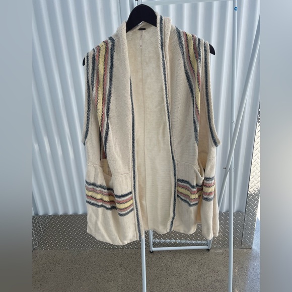 Free People Deck Chair Knit Kimono Cardi Neutral Beige with Stripes -XS/S - Picture 7 of 11